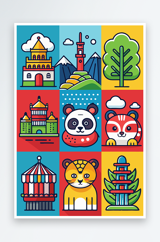 熊猫卡通矢量图标元素-众图网