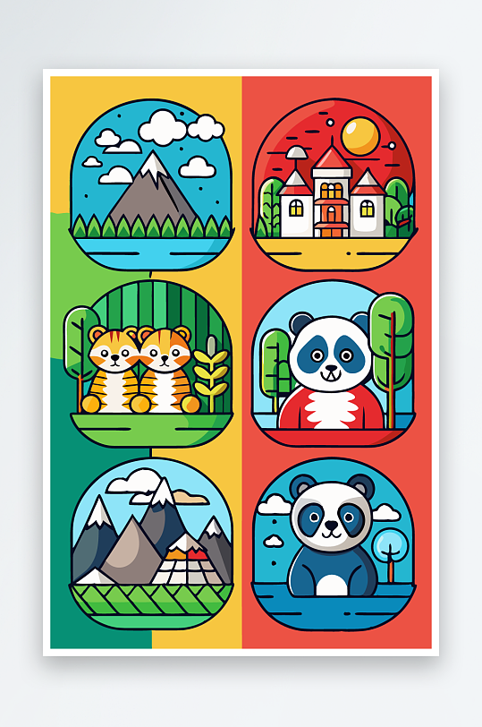 熊猫卡通矢量图标元素-众图网