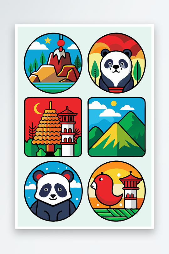 熊猫卡通矢量图标元素-众图网