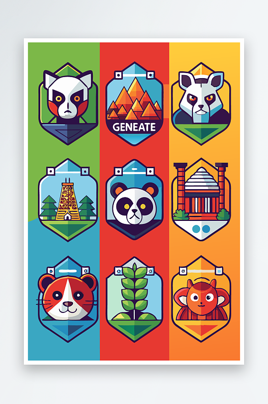 熊猫卡通矢量图标元素-众图网