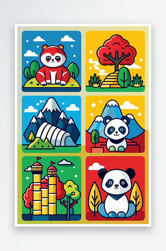 熊猫卡通矢量图标元素-众图网