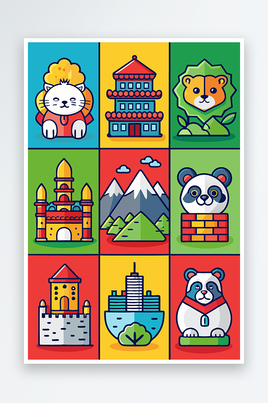 熊猫卡通矢量图标元素-众图网