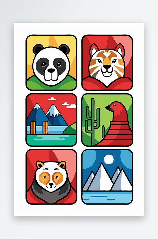 熊猫卡通矢量图标元素-众图网