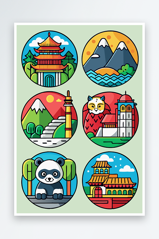 熊猫卡通矢量图标元素-众图网