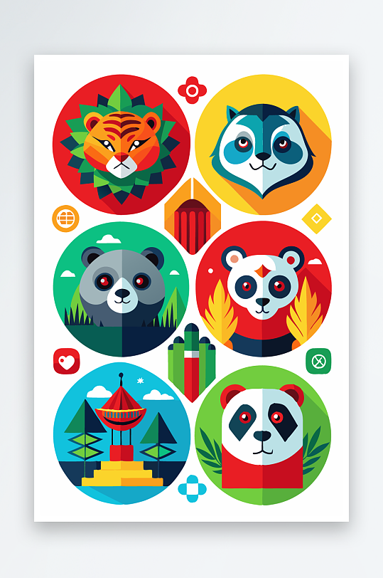 熊猫卡通矢量图标元素-众图网