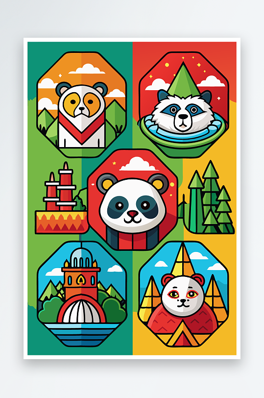 熊猫卡通矢量图标元素-众图网