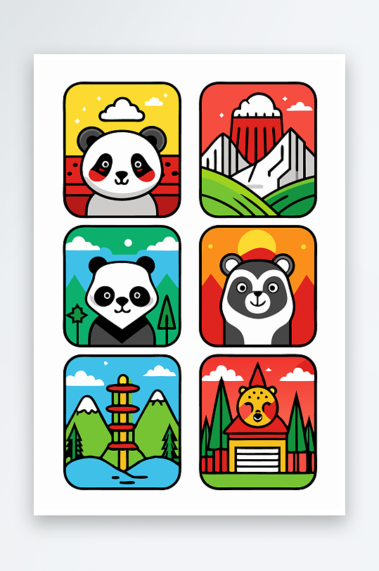 熊猫卡通矢量图标元素-众图网