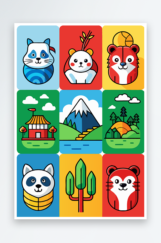 熊猫卡通矢量图标元素-众图网