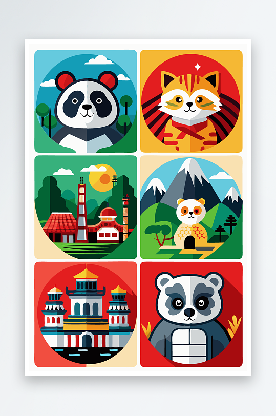 熊猫卡通矢量图标元素-众图网