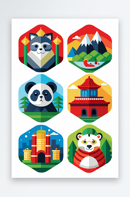 熊猫卡通矢量图标元素-众图网