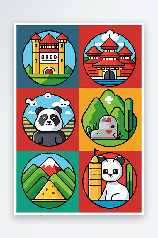 熊猫卡通矢量图标元素-众图网