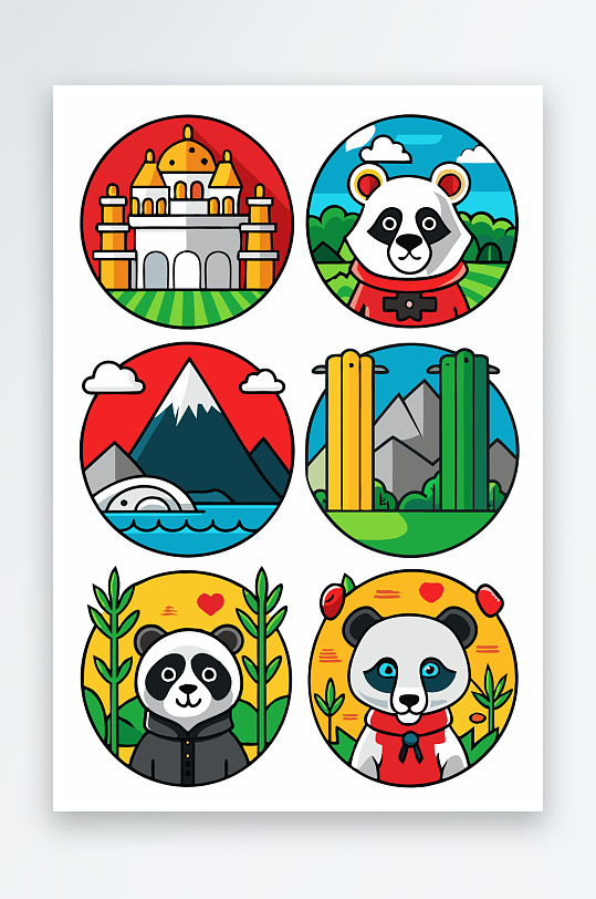 熊猫卡通矢量图标元素-众图网