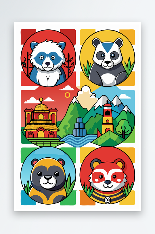 熊猫卡通矢量图标-众图网