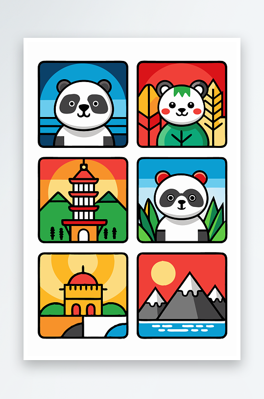 熊猫卡通矢量图标-众图网