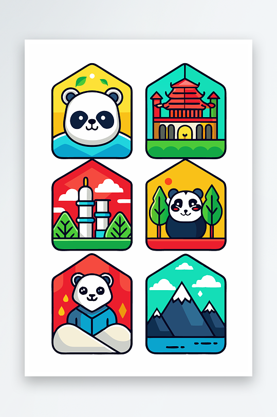 熊猫卡通矢量图标-众图网