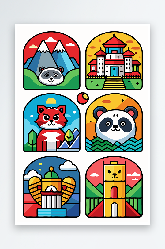 熊猫卡通矢量图标-众图网