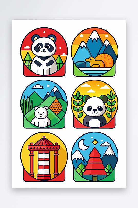 熊猫卡通矢量图标-众图网