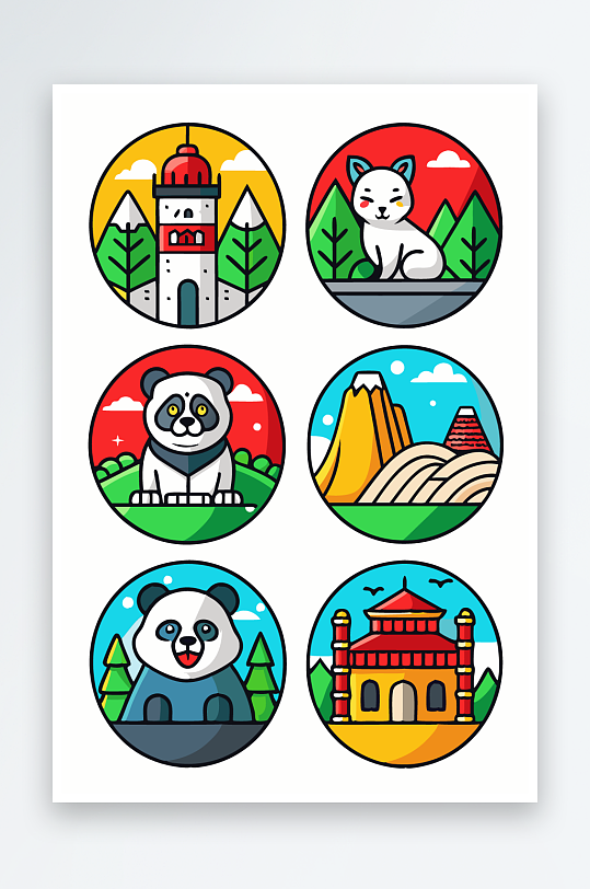 熊猫卡通矢量图标-众图网