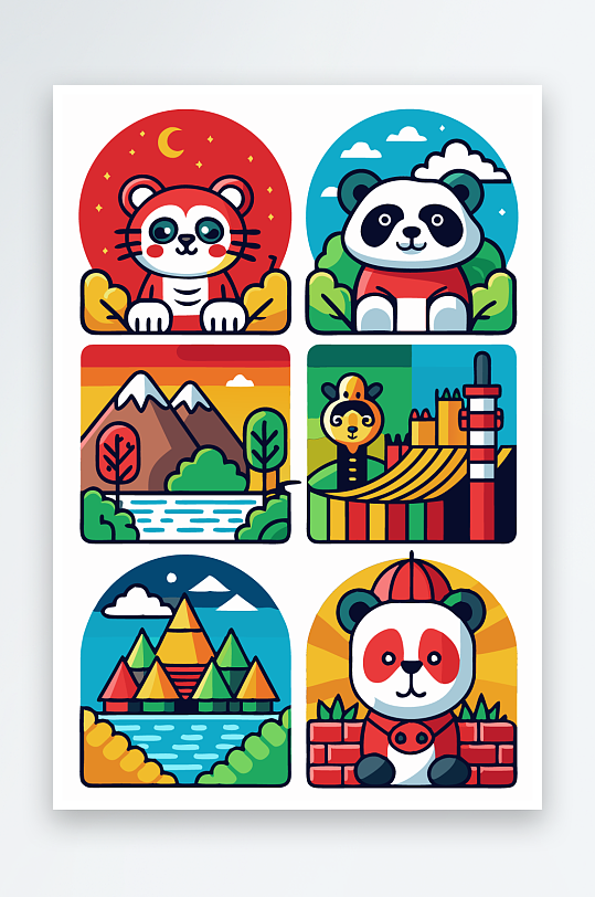 熊猫卡通矢量图标-众图网