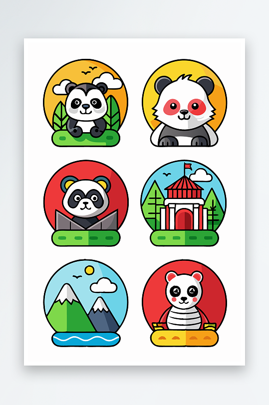 熊猫卡通矢量图标-众图网