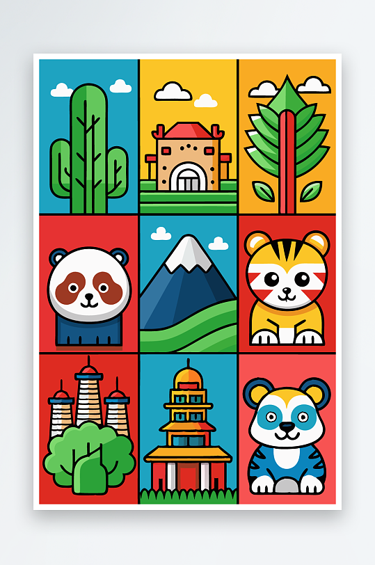 熊猫卡通矢量图标-众图网