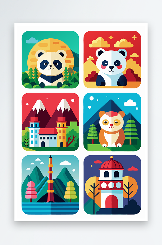 熊猫卡通矢量图标-众图网