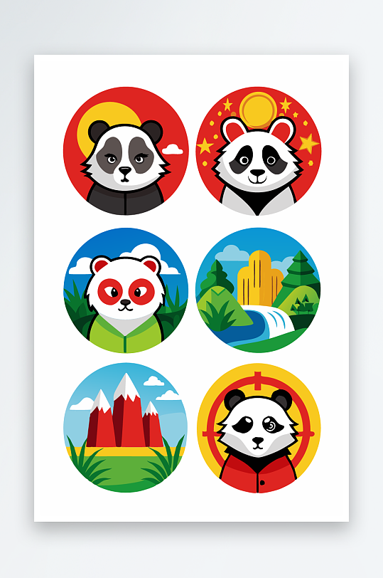 熊猫卡通矢量图标-众图网