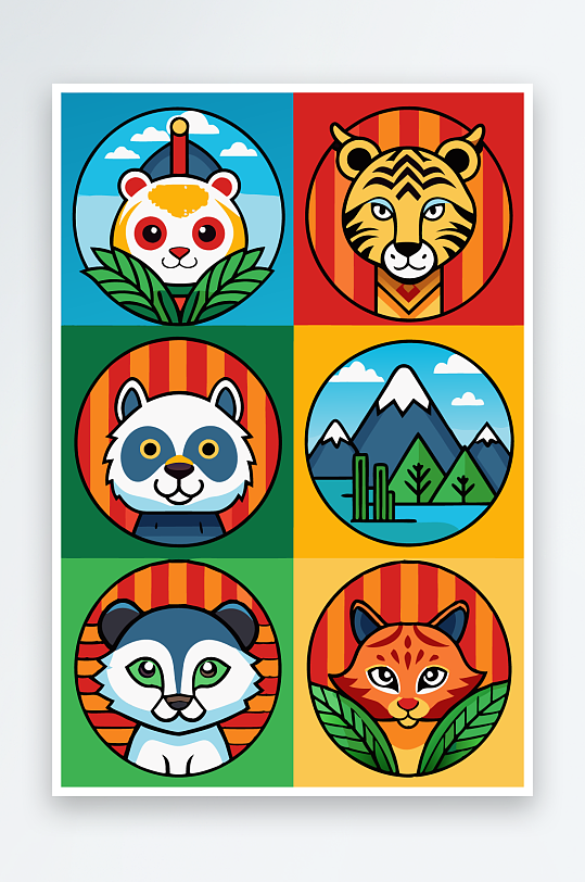 熊猫卡通矢量图标-众图网