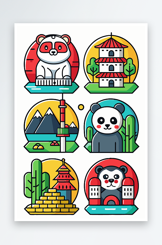 熊猫卡通矢量图标-众图网