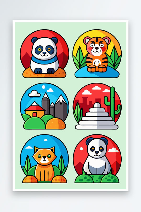 熊猫卡通矢量图标-众图网