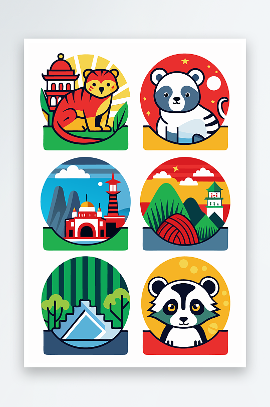 熊猫卡通矢量图标-众图网