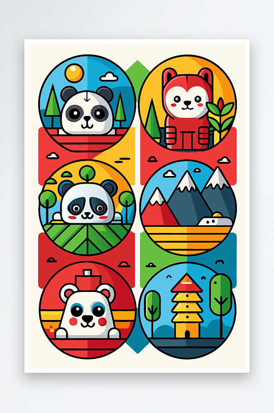 熊猫卡通矢量图标-众图网