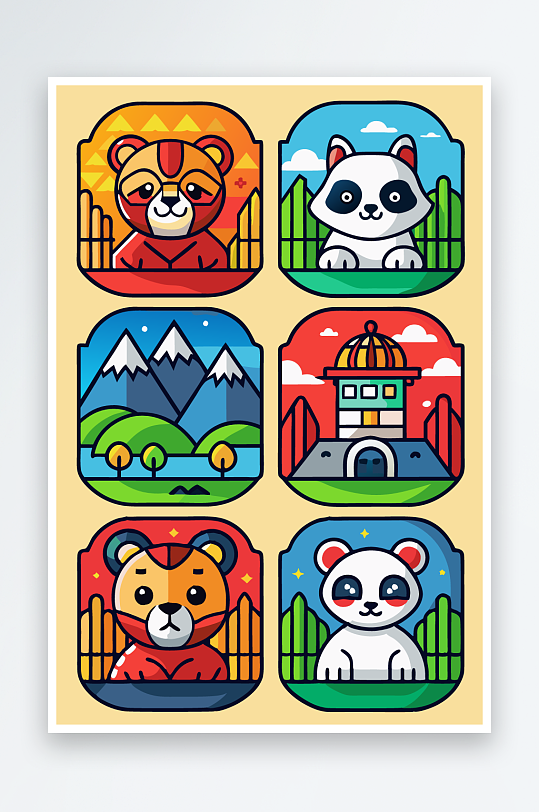 熊猫卡通矢量图标元素-众图网