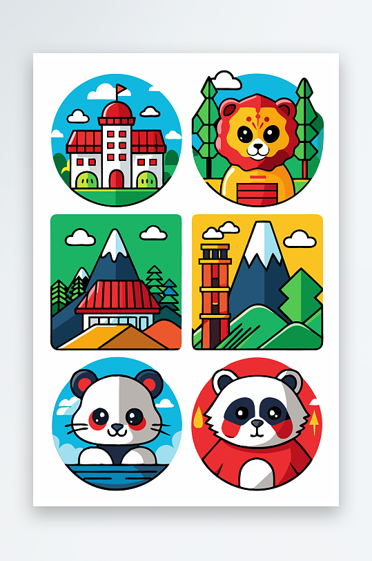 熊猫卡通矢量图标元素-众图网