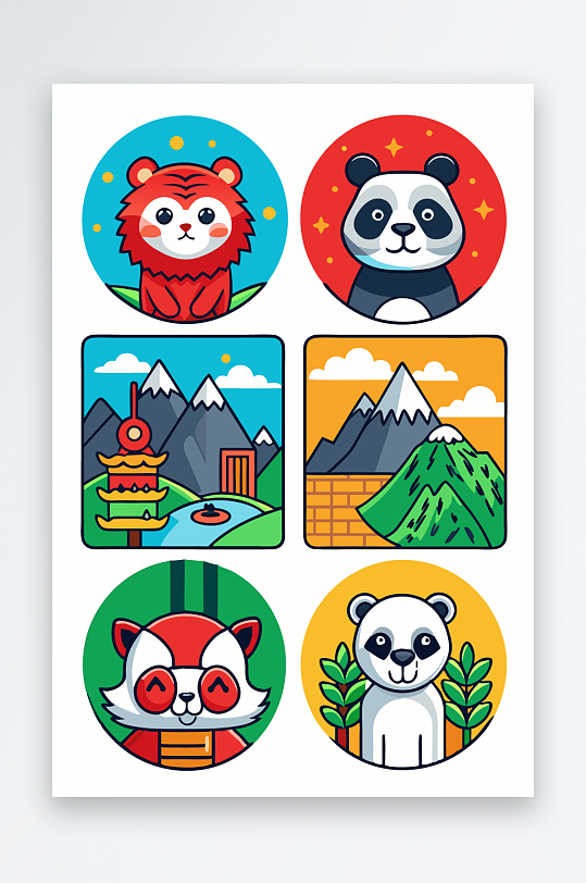 熊猫卡通矢量图标元素-众图网