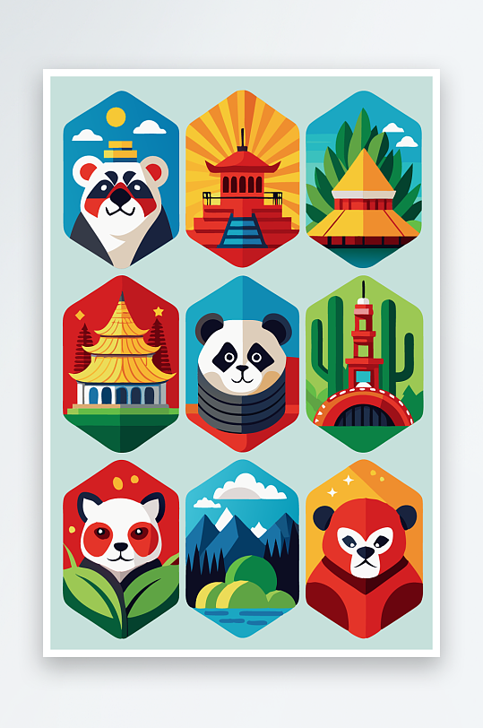 熊猫卡通矢量图标元素-众图网