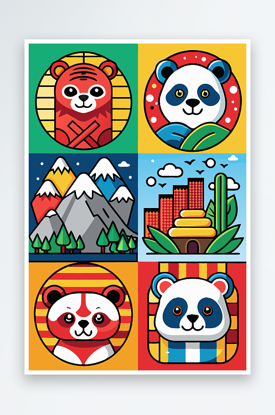 熊猫卡通矢量图标元素-众图网