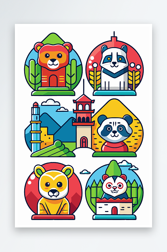 熊猫卡通矢量图标元素-众图网