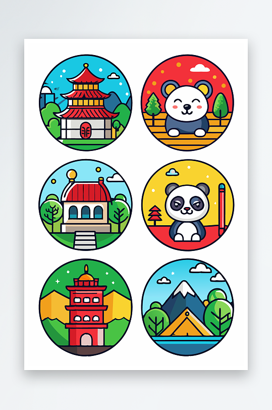 熊猫卡通矢量图标元素-众图网