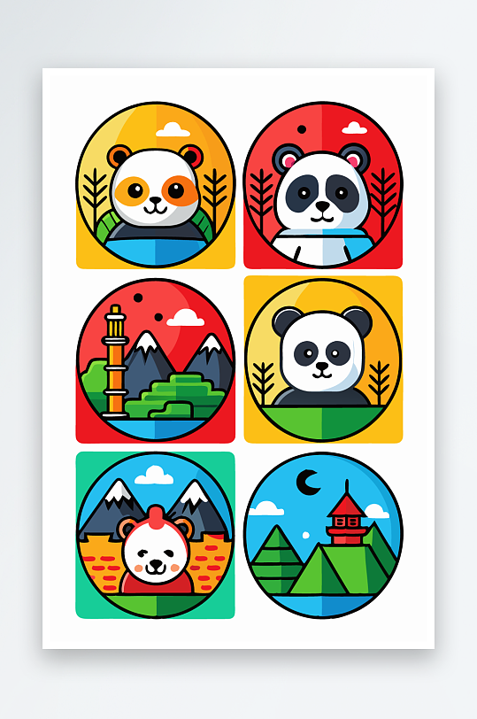 熊猫卡通矢量图标元素-众图网