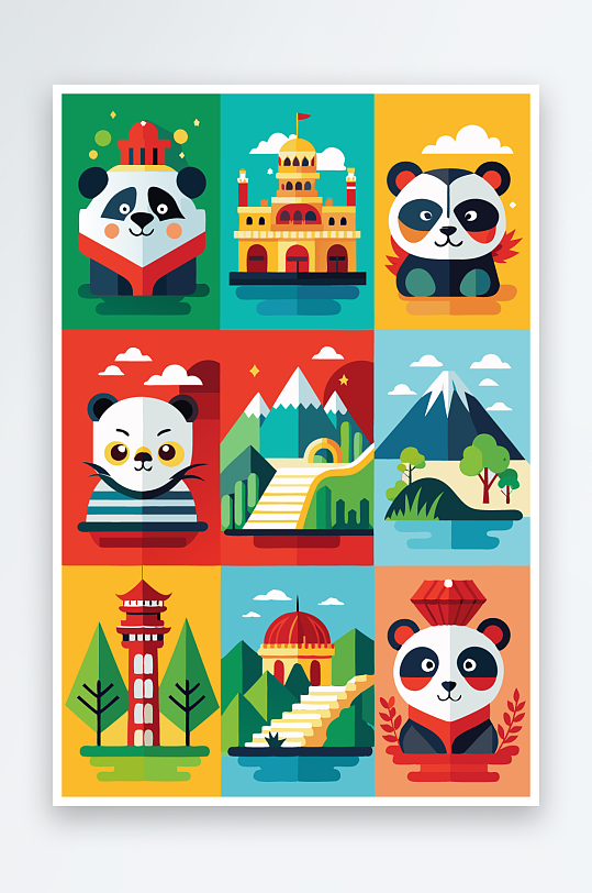 熊猫卡通矢量图标元素-众图网