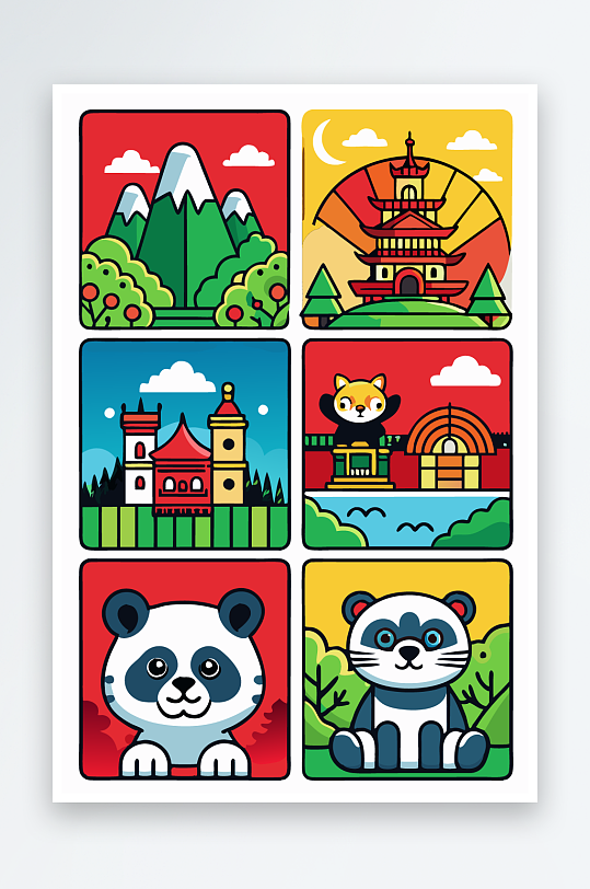 熊猫卡通矢量图标元素-众图网