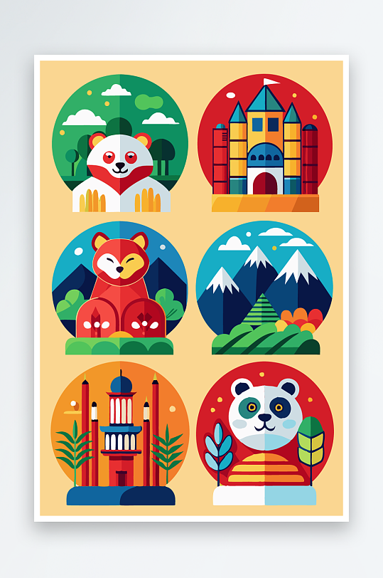 熊猫卡通矢量图标元素-众图网