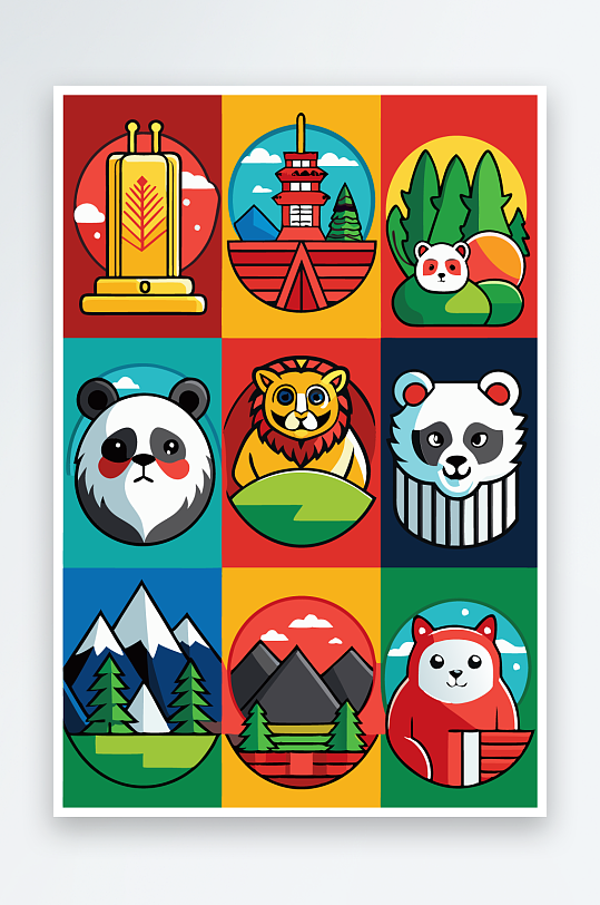 熊猫卡通矢量图标元素-众图网