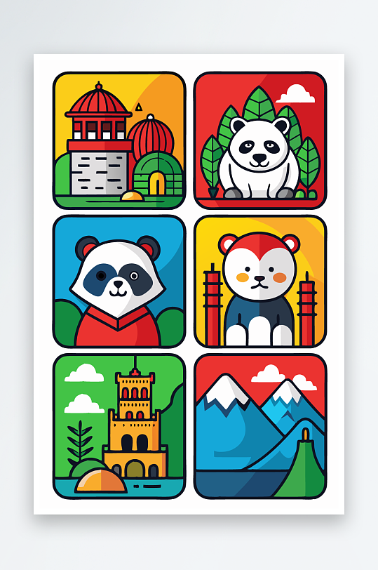 熊猫卡通矢量图标元素-众图网