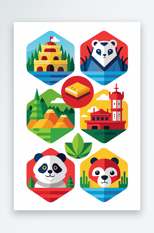 熊猫卡通矢量图标元素-众图网