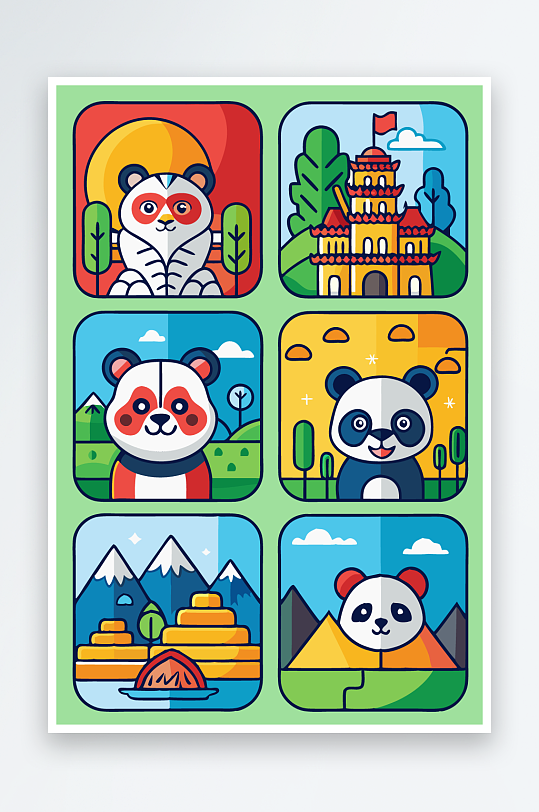 熊猫卡通矢量图标元素-众图网