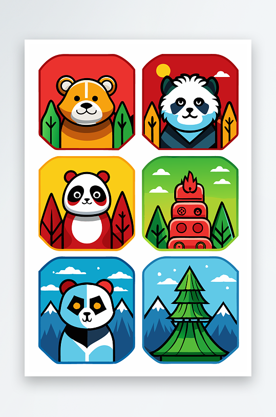 熊猫卡通矢量图标元素-众图网