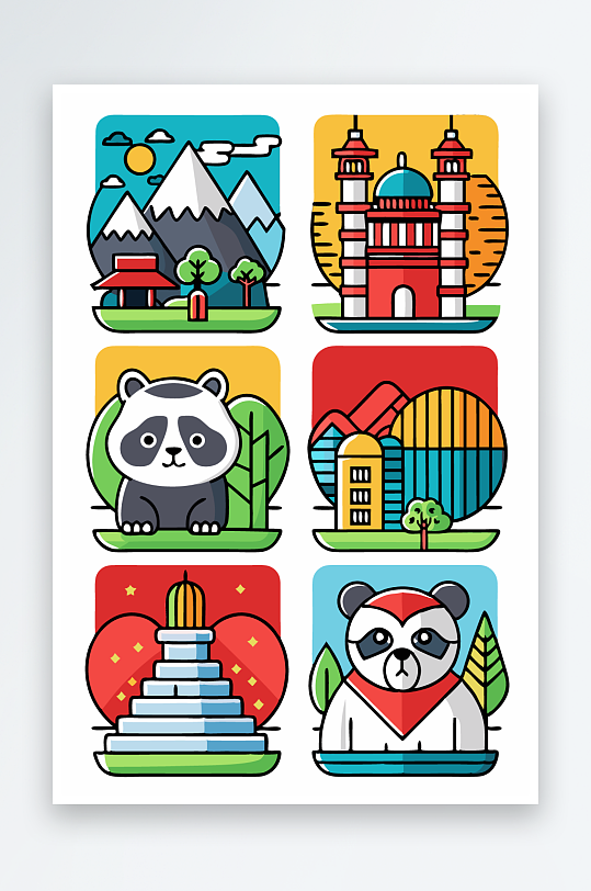 熊猫卡通矢量图标元素-众图网