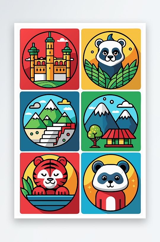 熊猫卡通矢量图标元素-众图网